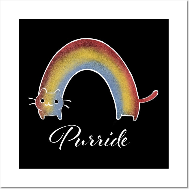 Rainbow cat purride black Wall Art by Uwaki